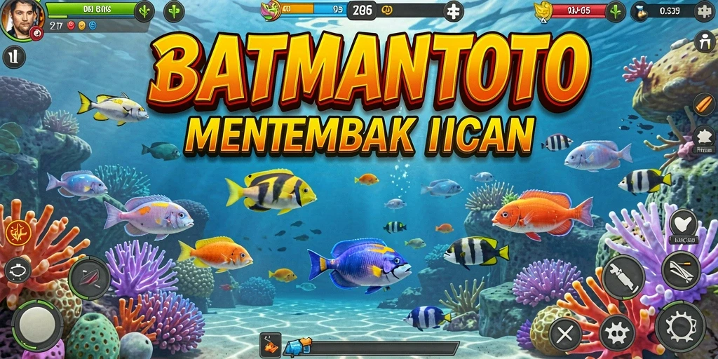 Screenshot utama BATMANTOTO menampilkan aksi menangkap ikan yang seru di bawah laut.