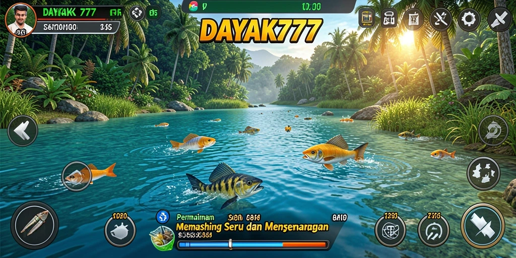 Screenshot menangkap momen seru dalam permainan memancing DAYAK777.