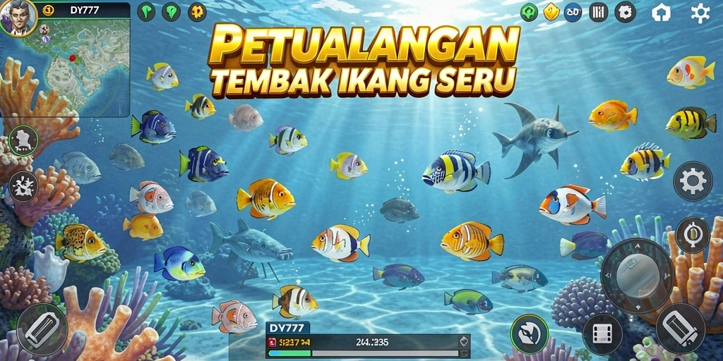 Gameplay seru dalam DY777 saat menembak ikan.