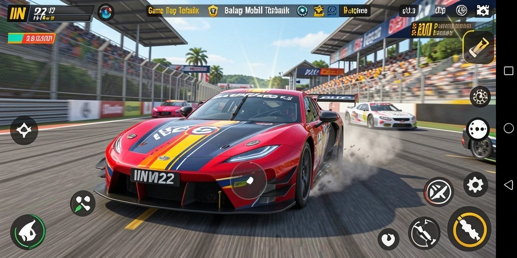 Tampilan gameplay balap mobil yang mendebarkan di IN22.