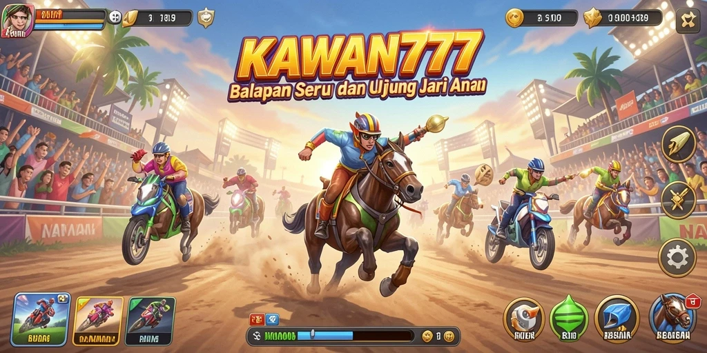 Gambaran gameplay balapan seru dalam KAWAN777 dengan lintasan menantang.