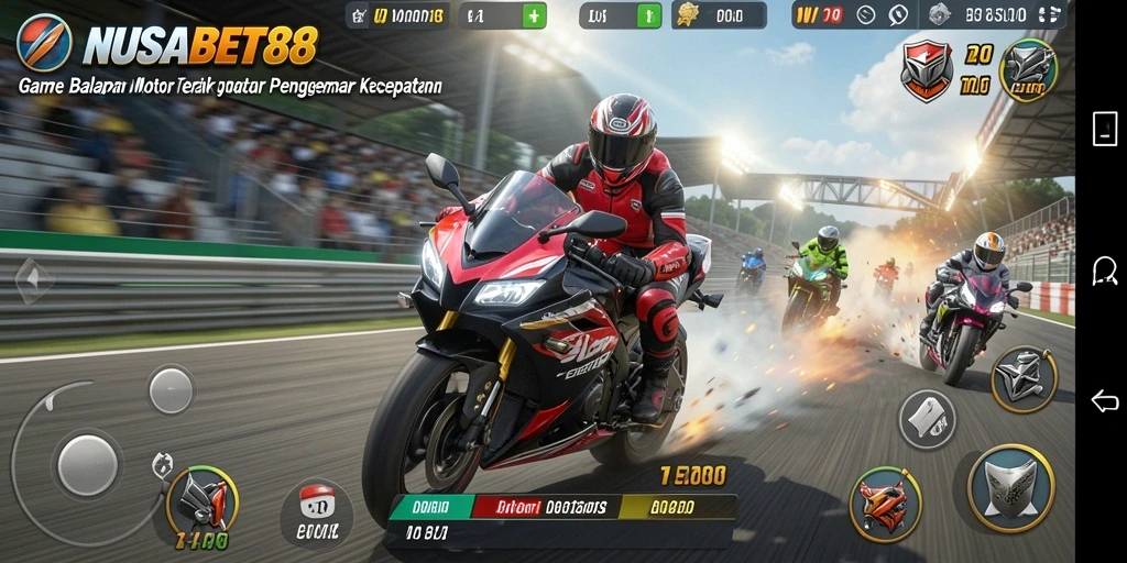 Tampilan gameplay NUSABET88 dengan motor balap yang cepat dan trek menantang.