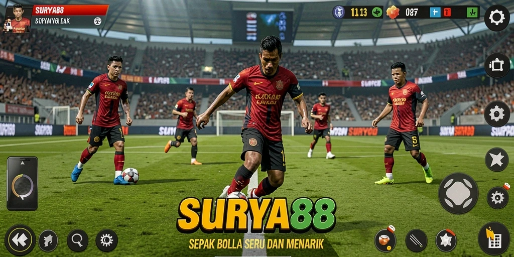 Tampilan gameplay SURYA88 menghadirkan aksi sepak bola yang mendebarkan.
